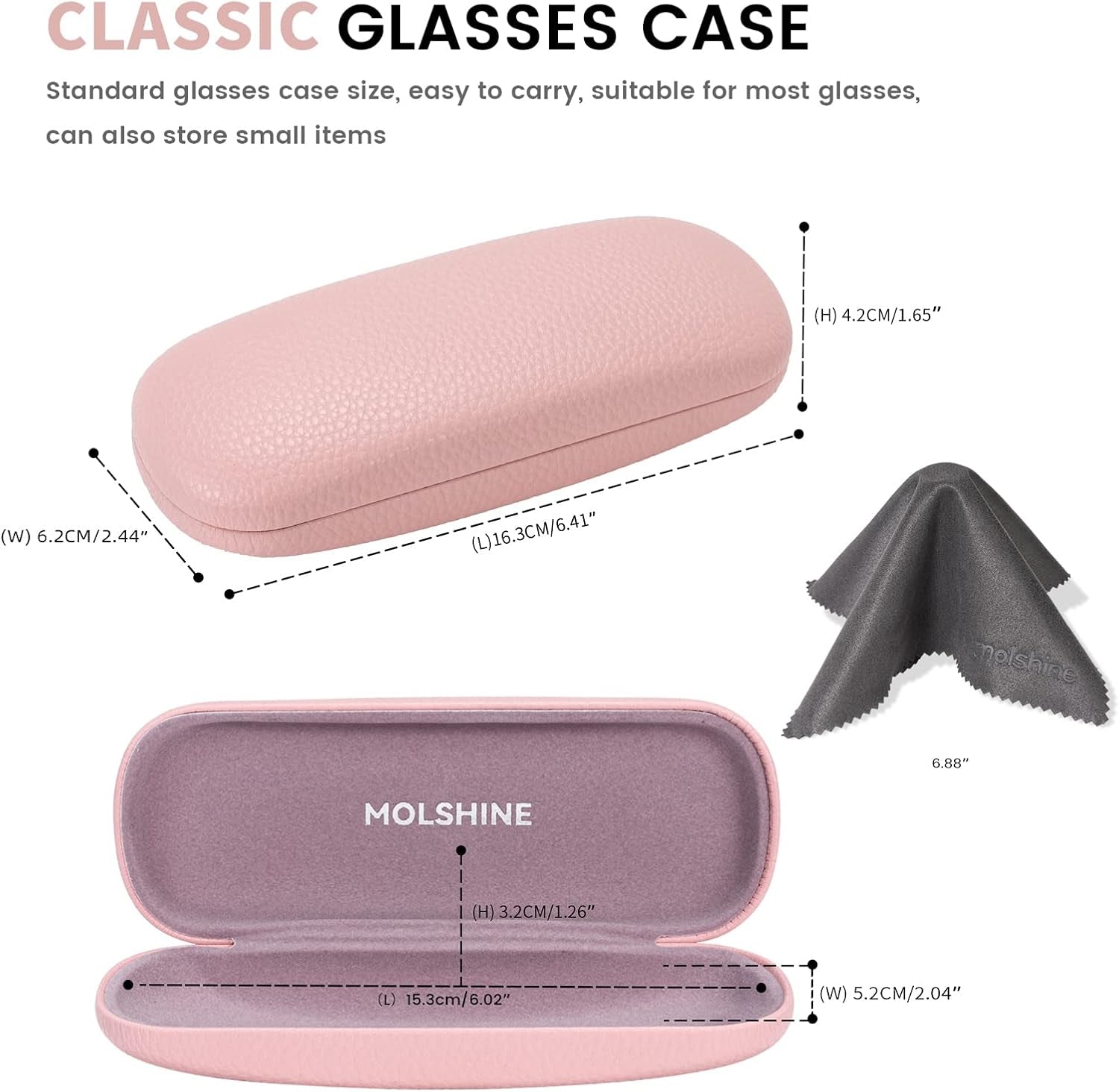 Hard Shell PU Leather Glasses Case,Travel Portable Eyeglasses Case for Men Women Girl Travel Study Work